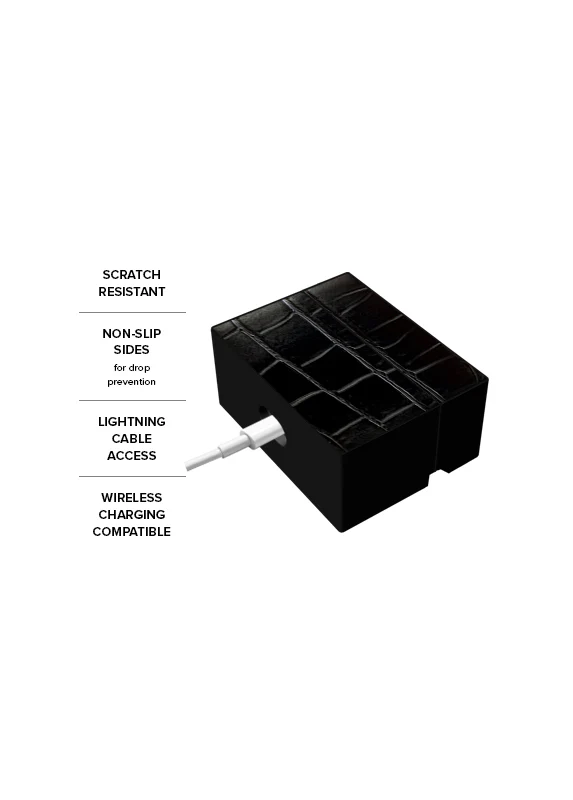 SQUARE® Black Crocodile Faux Leather AirPods Case - Image 4