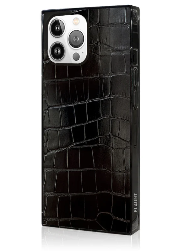 SQUARE® Black Crocodile Faux Leather iPhone Case - Image 14