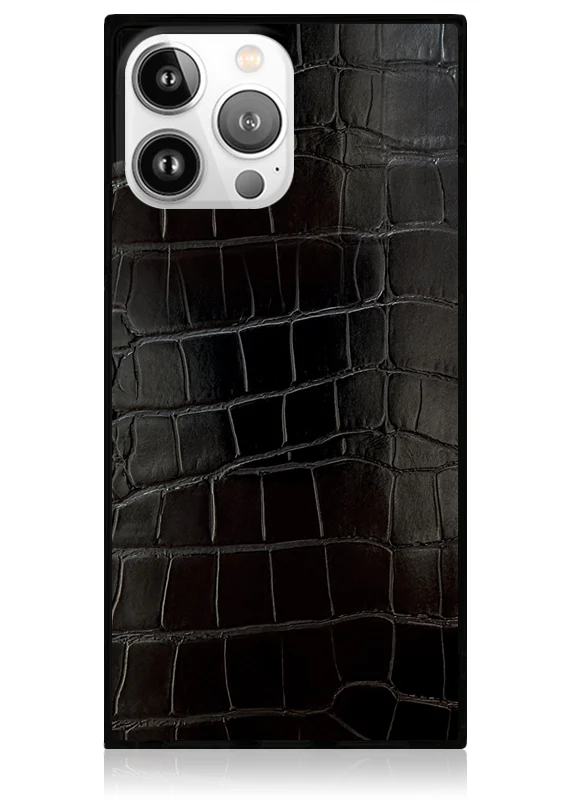 SQUARE® Black Crocodile Faux Leather iPhone Case - Image 29