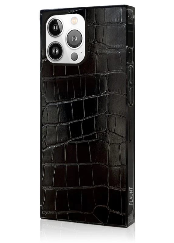 SQUARE® Black Crocodile Faux Leather iPhone Case - Image 34