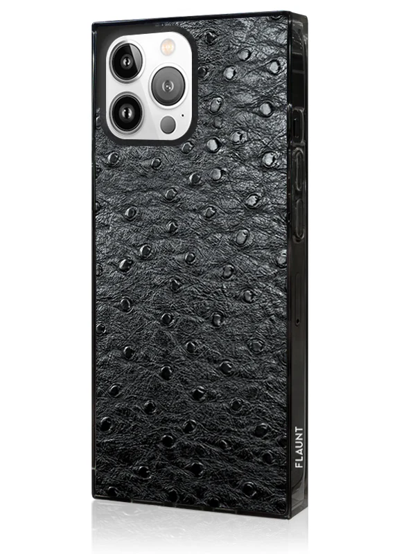 SQUARE® Black Ostrich Faux Leather iPhone Case - Image 2