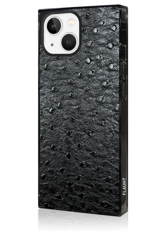 SQUARE® Black Ostrich Faux Leather iPhone Case - Image 24