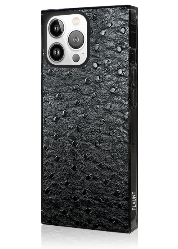 SQUARE® Black Ostrich Faux Leather iPhone Case - Image 34