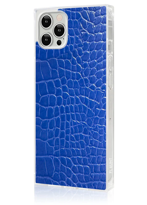 SQUARE® Blue Crocodile Faux Leather iPhone Case - Image 4