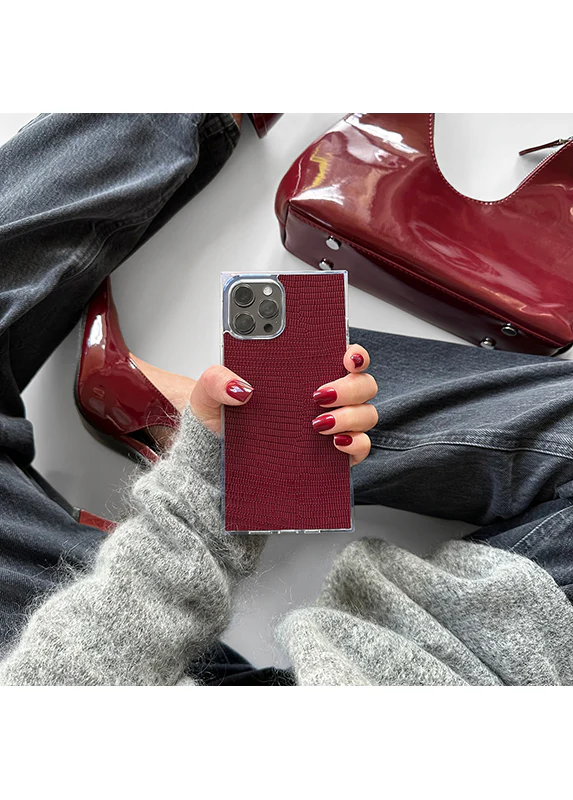 SQUARE® Burgundy Lizard Faux Leather Galaxy Case - Image 6