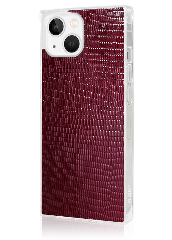 SQUARE® Burgundy Lizard Faux Leather iPhone Case - Image 10