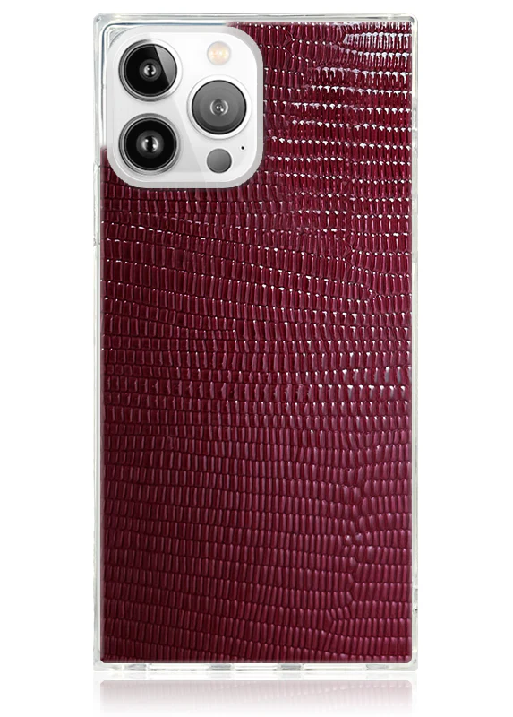 SQUARE® Burgundy Lizard Faux Leather iPhone Case - Image 19