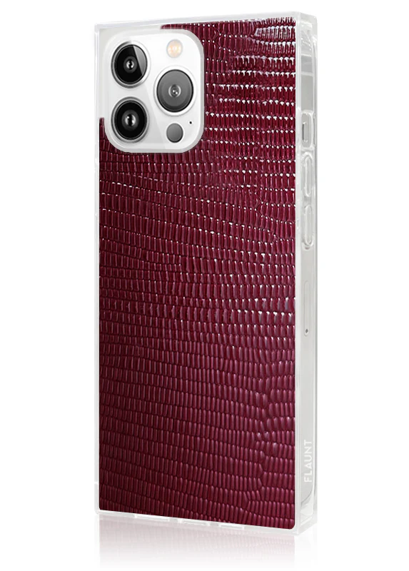 SQUARE® Burgundy Lizard Faux Leather iPhone Case - Image 34