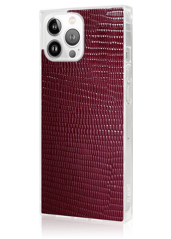 SQUARE® Burgundy Lizard Faux Leather iPhone Case - Image 38