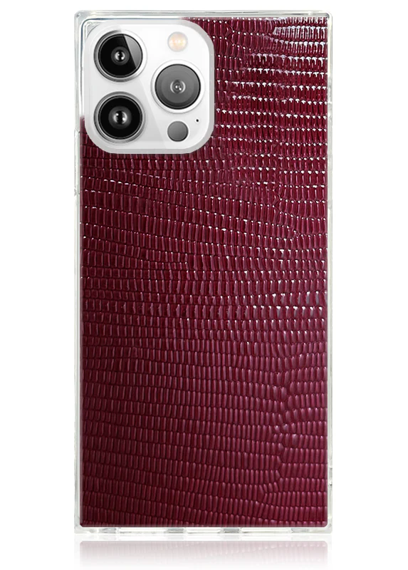 SQUARE® Burgundy Lizard Faux Leather iPhone Case - Image 39