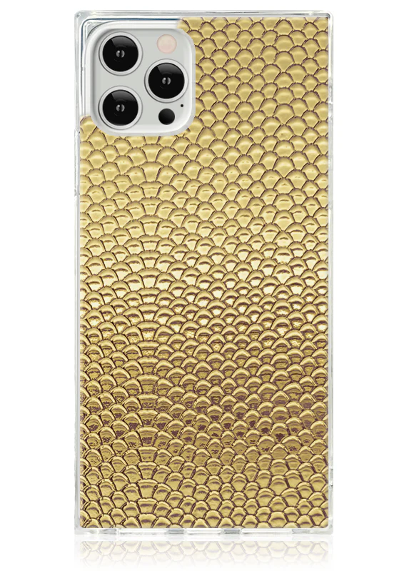 SQUARE® Gold Metallic Snakeskin Faux Leather iPhone Case - Image 3