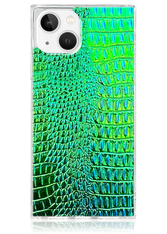 SQUARE® Green Iridescent Crocodile Faux Leather iPhone Case - Image 11
