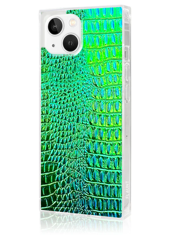 SQUARE® Green Iridescent Crocodile Faux Leather iPhone Case - Image 26