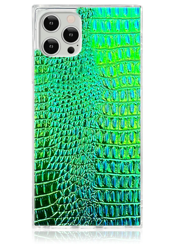 SQUARE® Green Iridescent Crocodile Faux Leather iPhone Case - Image 29