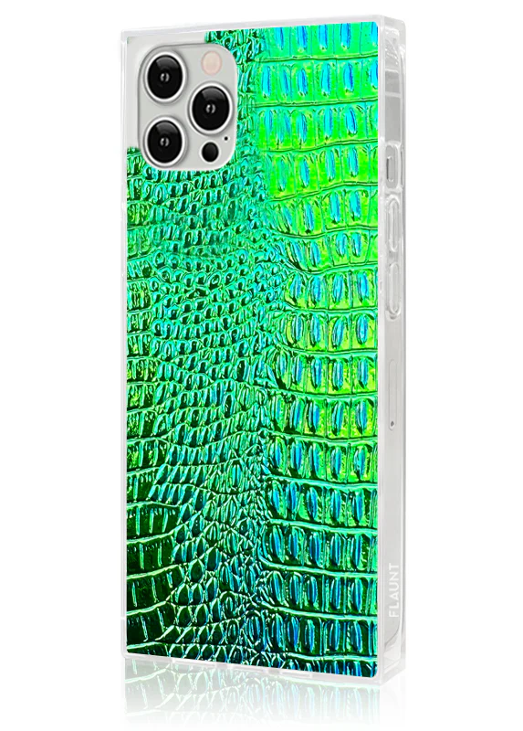 SQUARE® Green Iridescent Crocodile Faux Leather iPhone Case - Image 30