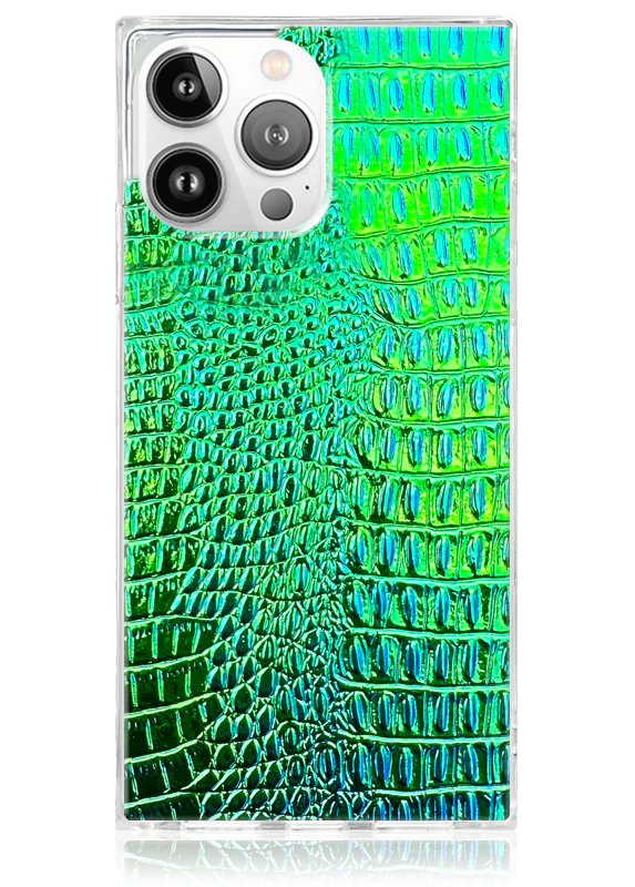 SQUARE® Green Iridescent Crocodile Faux Leather iPhone Case - Image 33