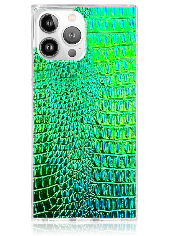 SQUARE® Green Iridescent Crocodile Faux Leather iPhone Case - Image 43
