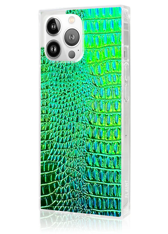 SQUARE® Green Iridescent Crocodile Faux Leather iPhone Case - Image 8