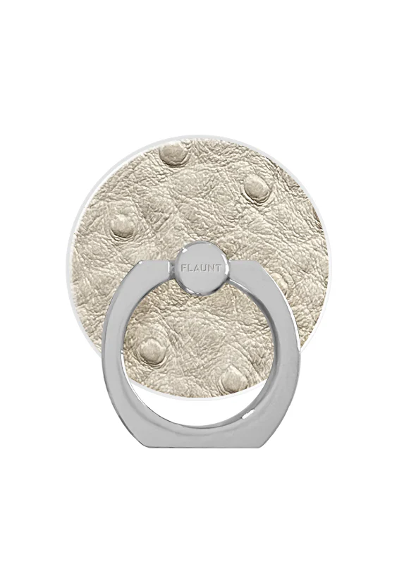 Ivory Ostrich Faux Leather Adhesive Phone Ring Stand
