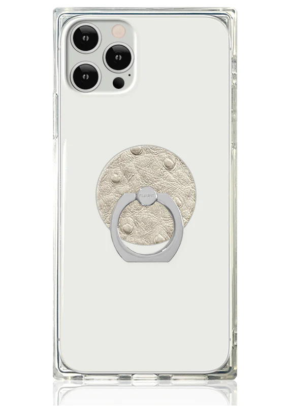 Ivory Ostrich Faux Leather Adhesive Phone Ring Stand - Image 2
