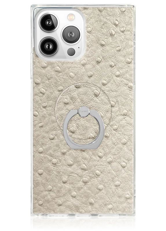 Ivory Ostrich Faux Leather Adhesive Phone Ring Stand - Image 3