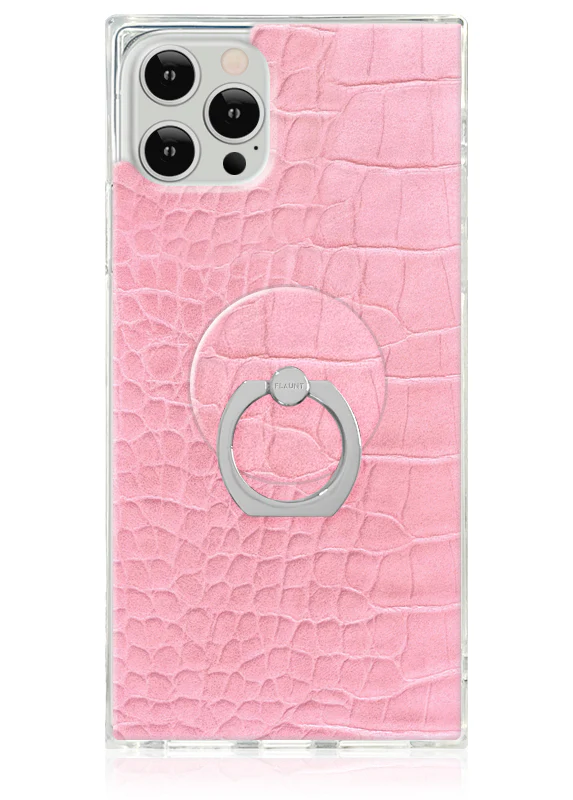 Pink Crocodile Faux Leather Adhesive Phone Ring Stand - Image 3