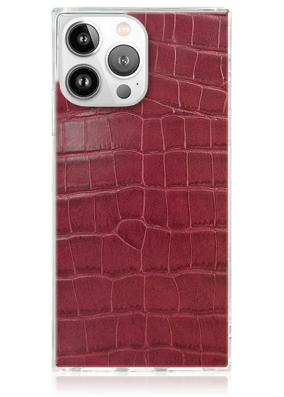 SQUARE® Burgundy Crocodile Faux Leather iPhone Case - Image 13