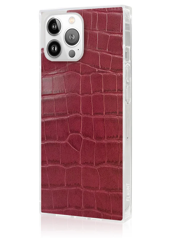 SQUARE® Burgundy Crocodile Faux Leather iPhone Case - Image 2