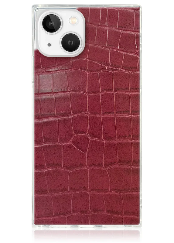 SQUARE® Burgundy Crocodile Faux Leather iPhone Case - Image 39