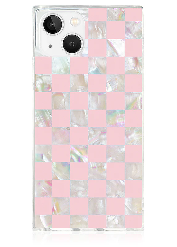 SQUARE® Pink Checkered Mother of Pearl iPhone Case - Image 45