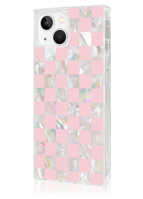 SQUARE® Pink Checkered Mother of Pearl iPhone Case - Image 48