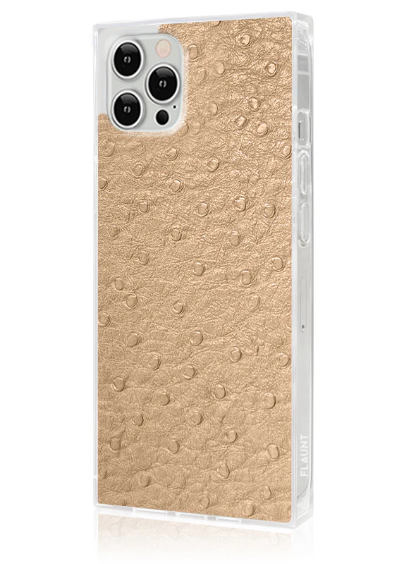 SQUARE® Tan Ostrich Faux Leather iPhone Case - Image 4