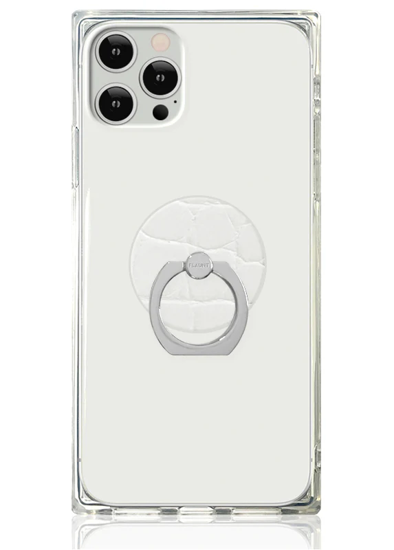 White Crocodile Faux Leather Adhesive Phone Ring Stand - Image 2