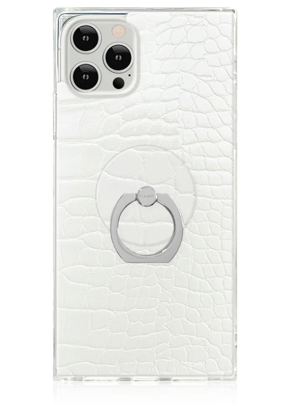 White Crocodile Faux Leather Adhesive Phone Ring Stand - Image 3